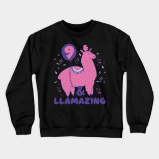 Llamazing 9th Birthday 9 Years Old Llama Girls Kids Gift product Crewneck Sweatshirt